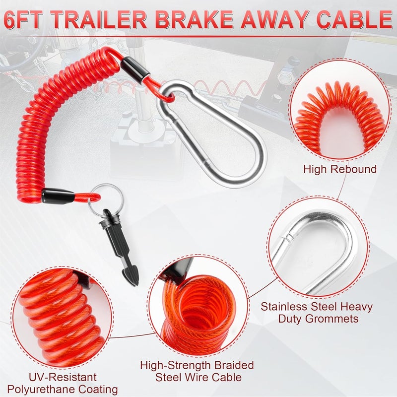 JUSTTOP 6FT Breakaway Trailer Cable,Heavy Duty Stainless Steel Spring Towing Coiled Wire,Emergency Brake Wire Camper Safety Breakaway Cable with Pin,RV Trailer Accessories - Image 2